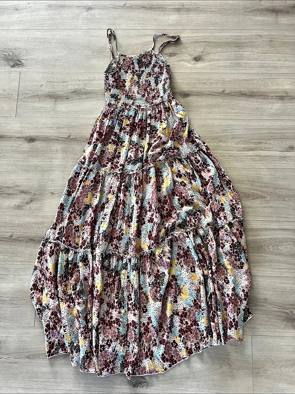 Abel the Label Anthropologie Floral Smocked Maxi Dress Pink & Blue XS